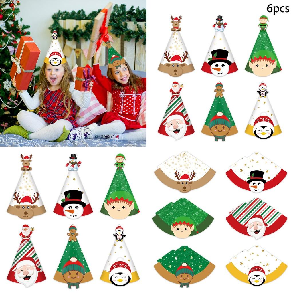 Christmas Santa Festive Claus Reindeer Paper Triangle Hat Set Party Props Photo