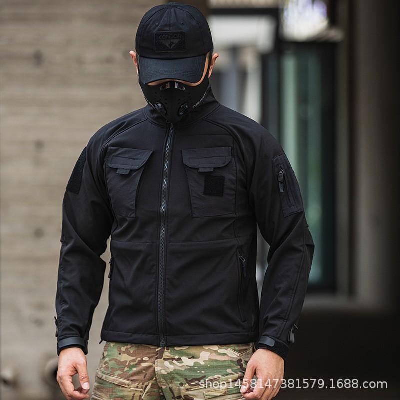 Forbearance Уличная водоотталкивающая куртка с капюшоном из велюра Soft Shell Одежда для скалолазания Мужские товары XL чёрный