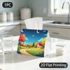 1pc Tissue Box Holder with Cottage Pattern - Cozy Autumn Night Suitable for Guest Rooms, Tissue Dispenser, Dining Room, Cottagecore Decor, Compact Pol