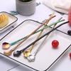 Yousheng Sakura Straw Spoon, 304 Stainless Steel Straw for Coffee Stirring, Reusable Drinking Straw for Juice Milk Tea