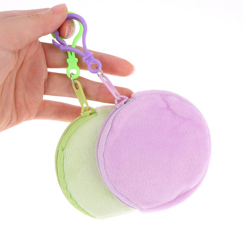 Candy Color Round Plush Coin Purse Women Cute Solid Color Change Pouch Wallet Keychain Portable Earphone Storage Bags