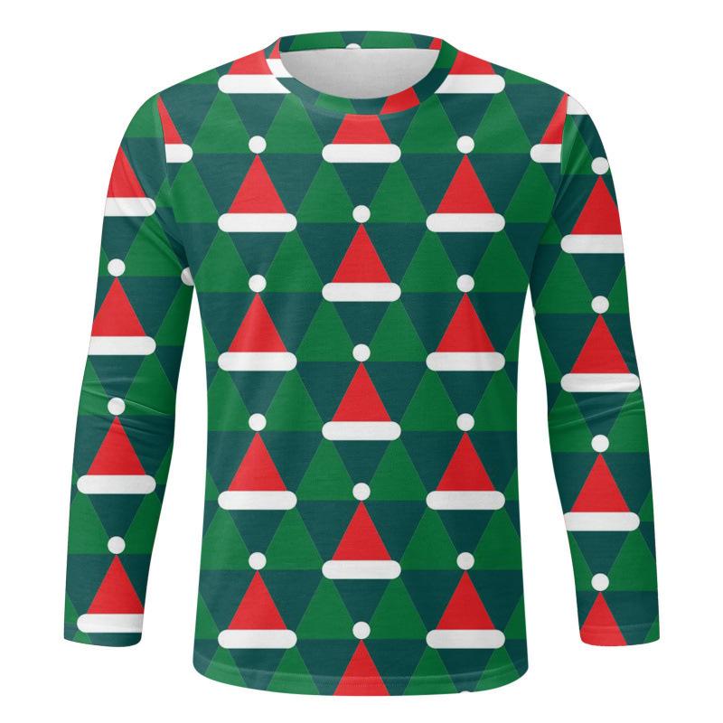 Summer Round Neck Christmas 3D Print Top Fashionable Casual Long Sleeved Men's T-shirts