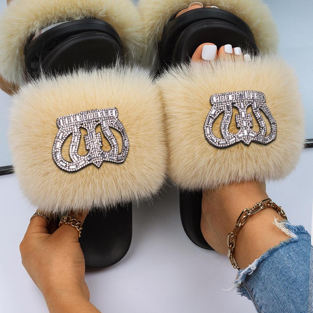 Sandalias Peludas Sandalias De Peluche De Moda Zapatillas De Piel