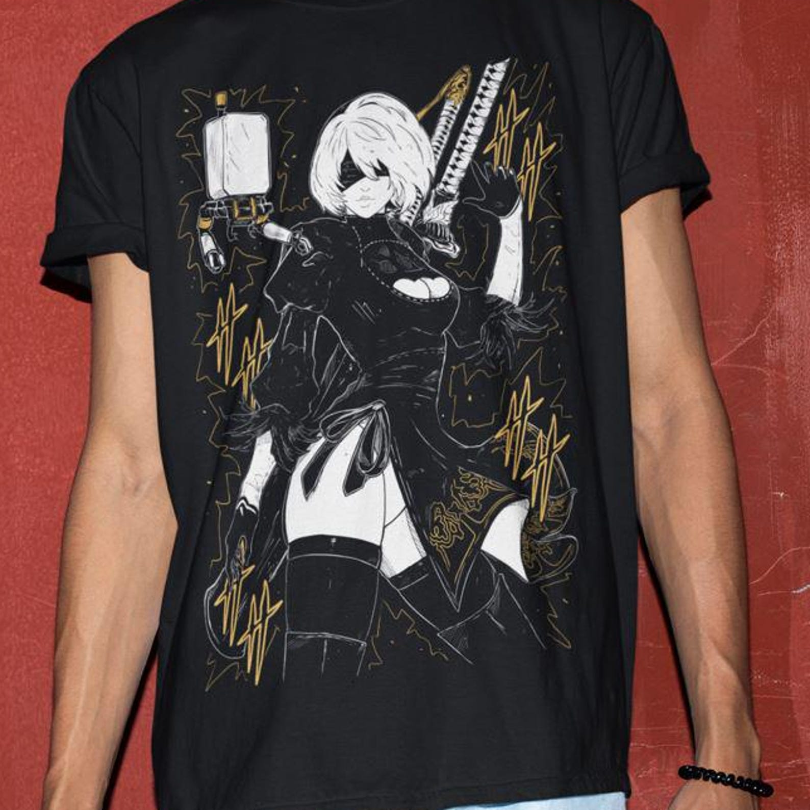 Unisex Nier 2B Yorha Gaming T-Shirt, Anime Waifu 2XL