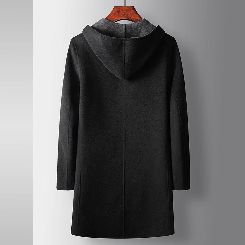 Cappotto Trench in Lana Medio-Lungo con Cappuccio Autunnale e Invernale Indossabile su Entrambi i Lati per Uomo di Mezza Età e Giovane Business Cappotto Casual Double-Face