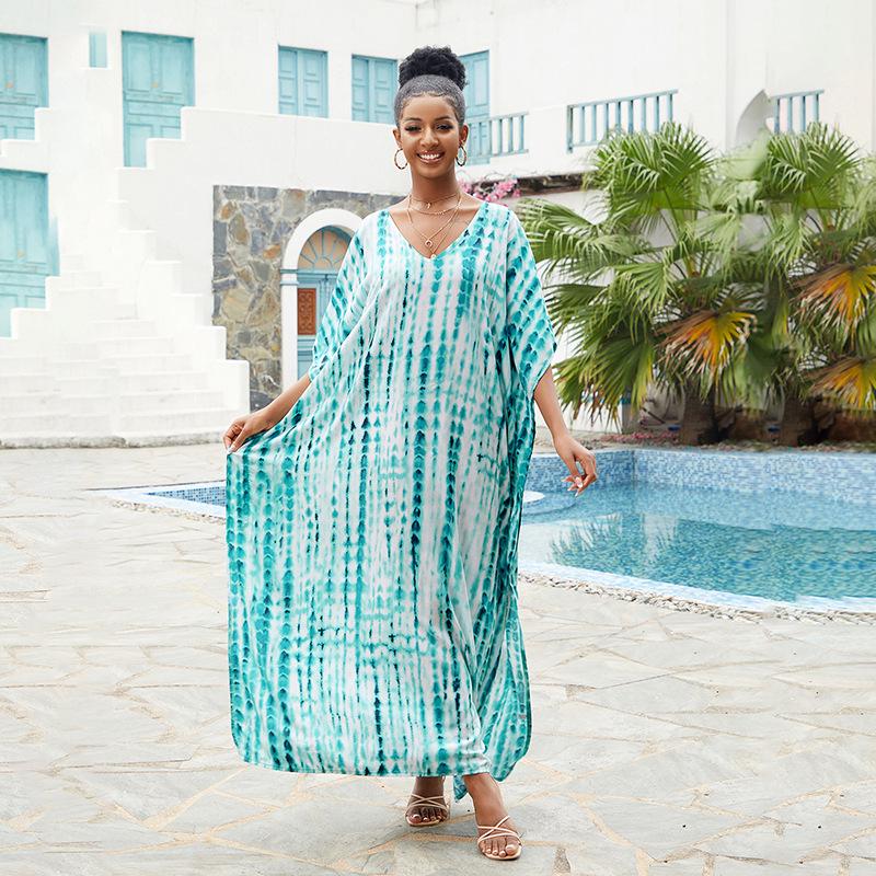 2023 Rayon V-Neck Beach Cover-Up Robe: European & American Style Vacation Swimsuit Sunscreen Shirt