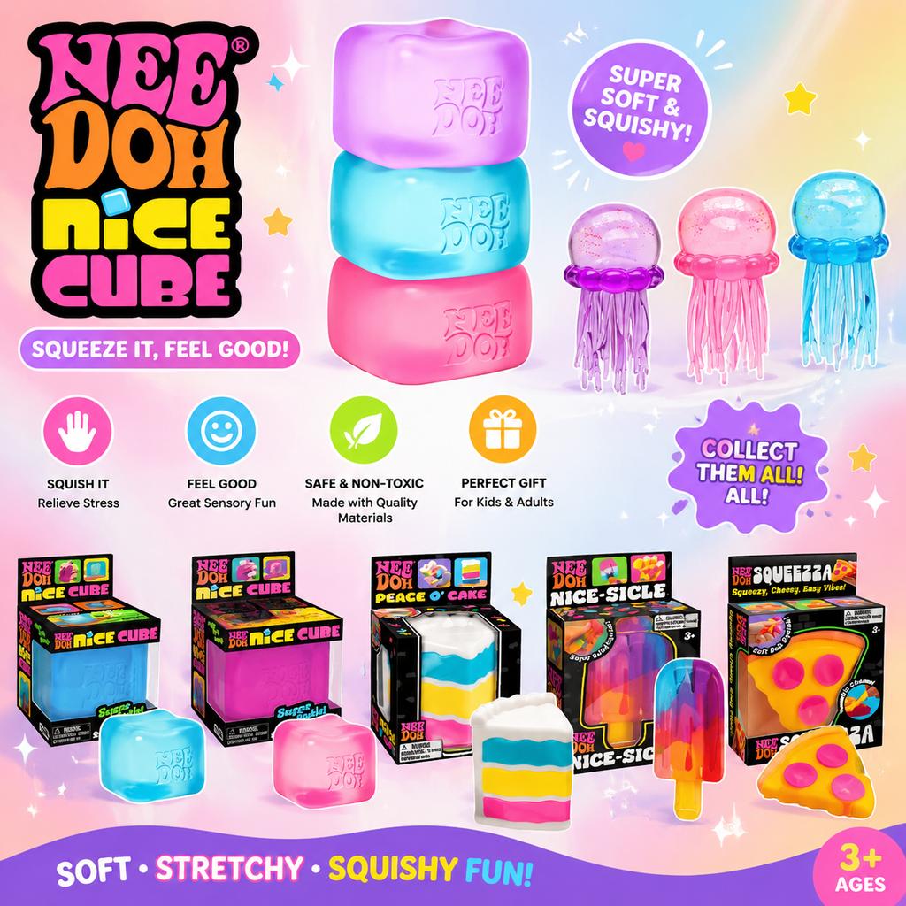 Nee Doh Nice Cube Squishy Fidget Toy Multi Style Jelly Stress Relief Squeeze Toy Non Toxic Sensory Decompression Gift For Kids