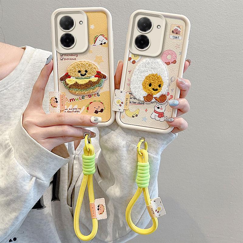 KEYSION Cartoon Cute Plush Embroidery Case for Xiaomi POCO C71 with Lanyard Soft Silicone Shockproof Phone Cover for Redmi A5 4G