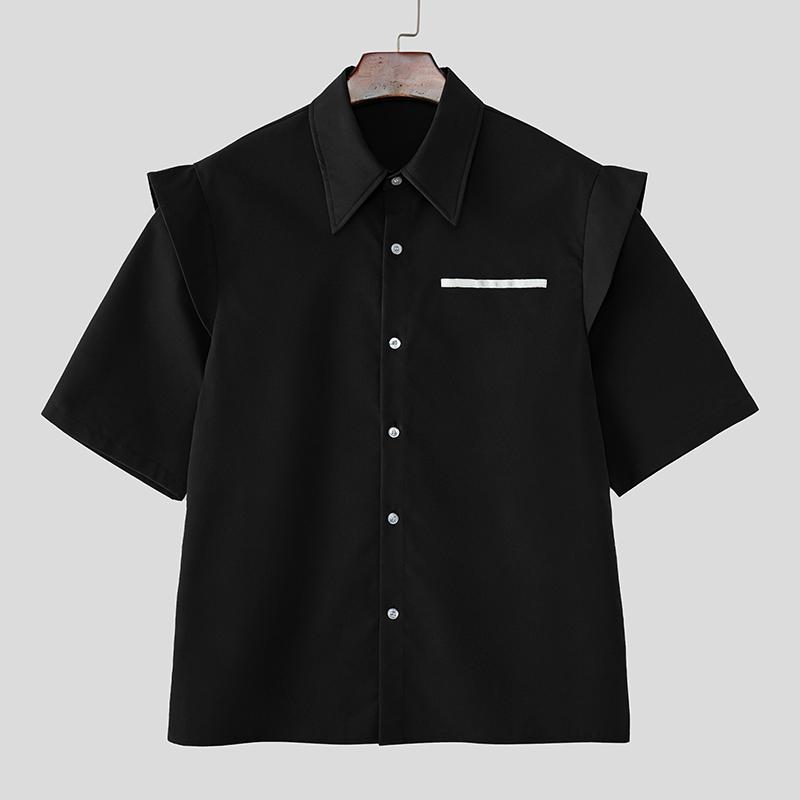 INCERUN Oversized Men Lapel Neck Short Sleeve Fake Two-piece Casual Shirts Tops