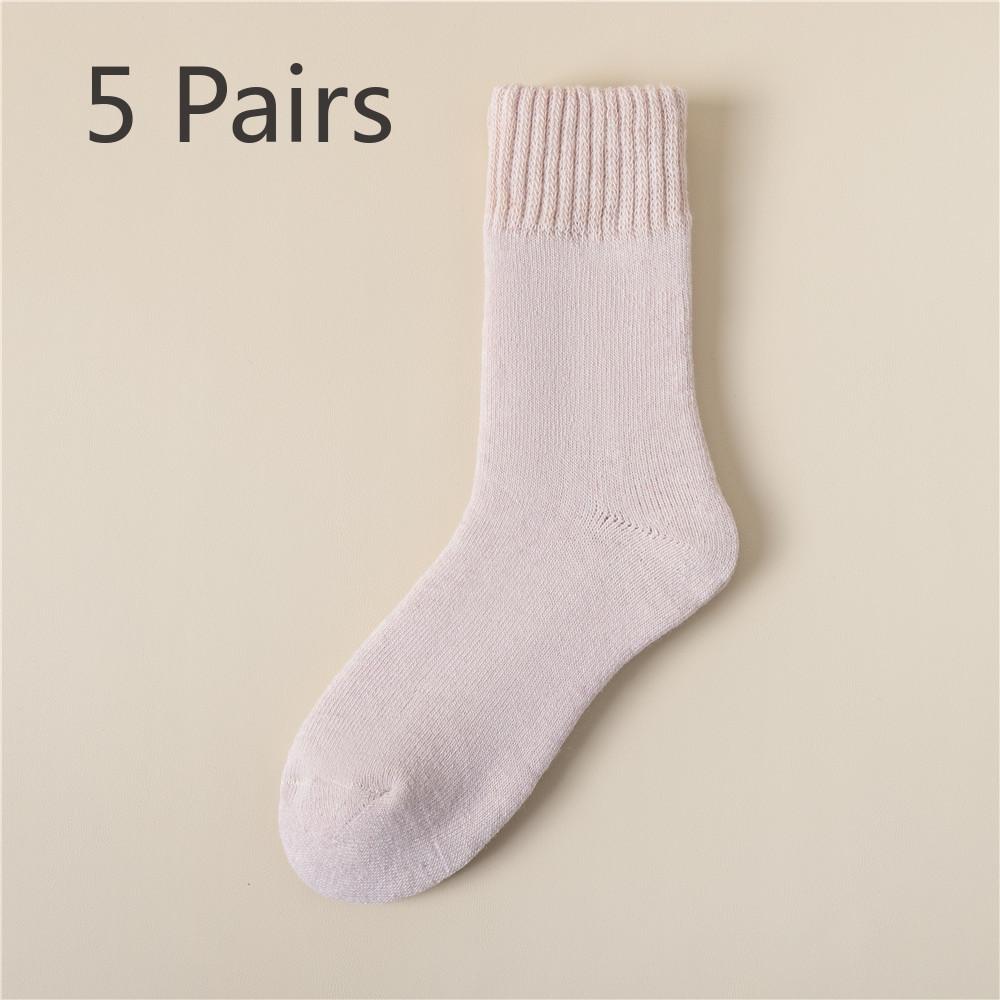 5 Pairs Cashmere Socks Women's Autumn and Winter Plus Cashmere Thick Mid-tube Socks Plush Super Thick Month Socks Winter Stockings