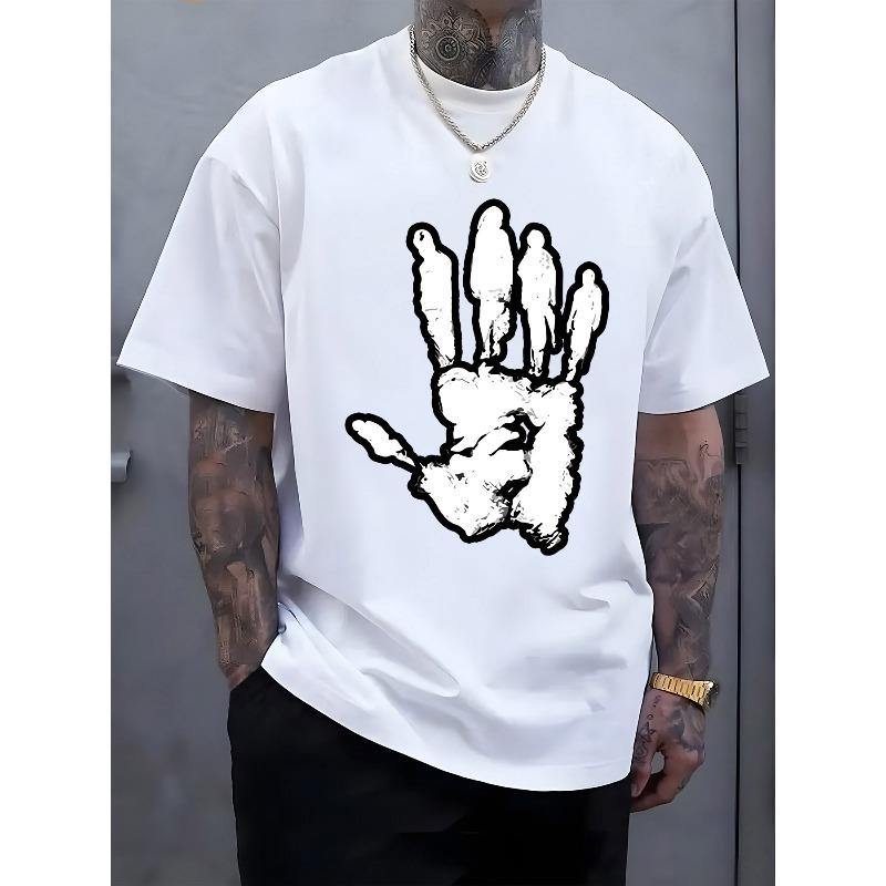 European Size Palm Silhouette Print Men'S Shirt, Casual Short Sleeve Crew Neck T-Shirt for Summer And Spring, Men'S Summer Outdoor Apparel