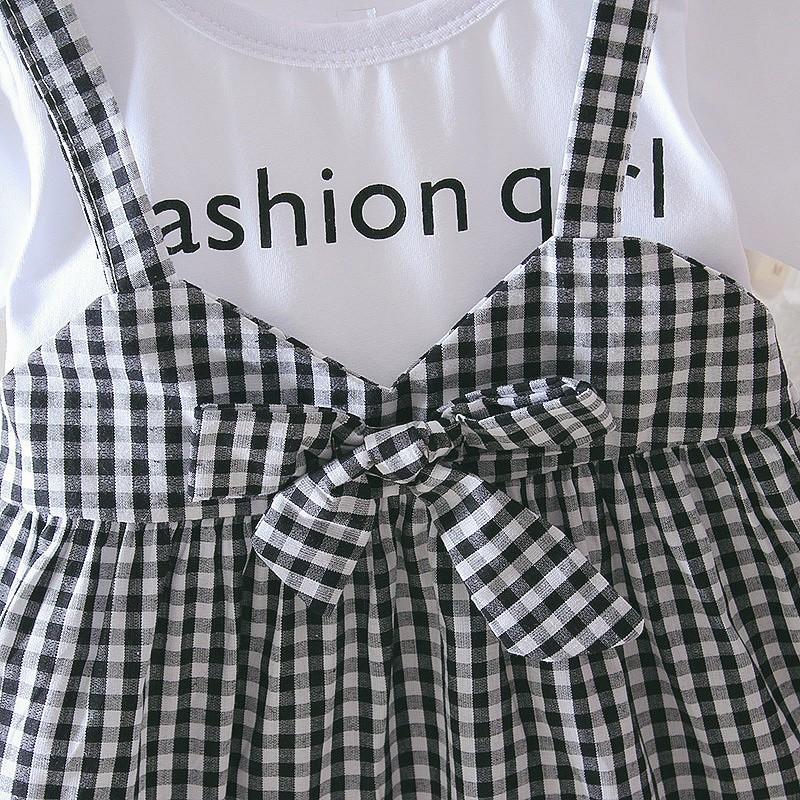 Children Summer Girls Cute Plaid Fake Two Piece Bottoming Short Sleeved Sweet Princess Dress