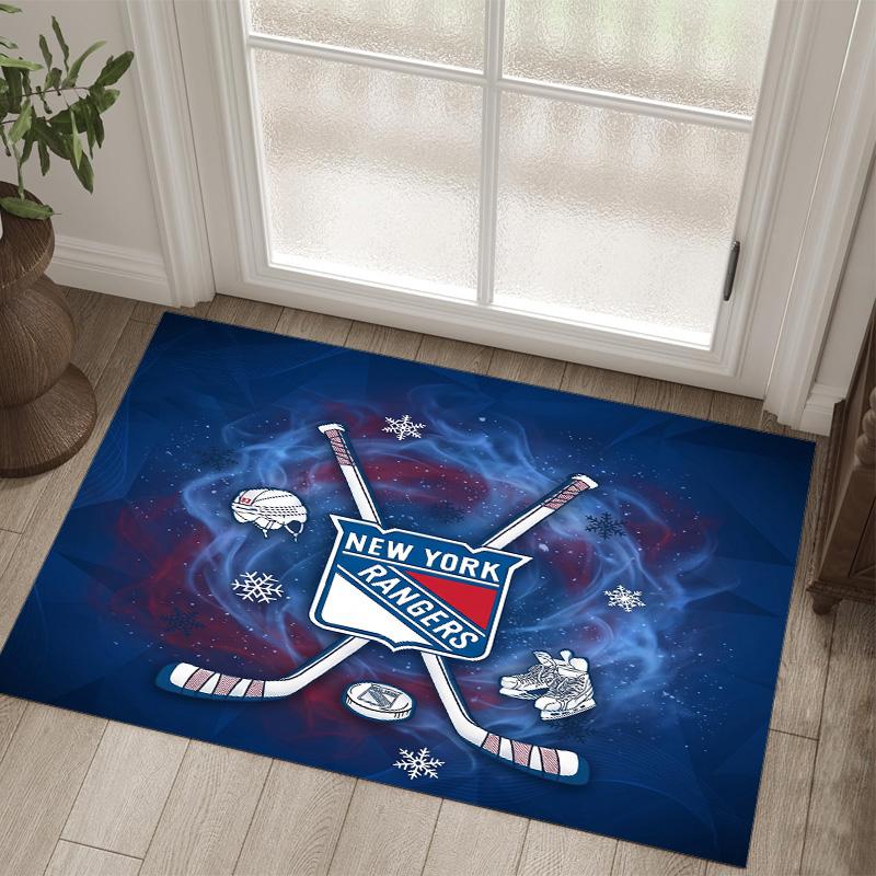 New York Rangers Design Crystal Velvet Carpet Cozy Non?Slip Printed Rug For Bedroom Living Room Entrance