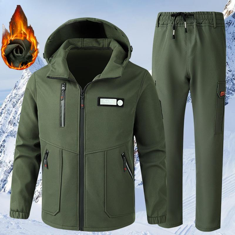 Winter Jacket Suit Men's Plus Velvet Water-proof Overalls To Keep Warm Outdoor Labor Insurance 2-piece Set