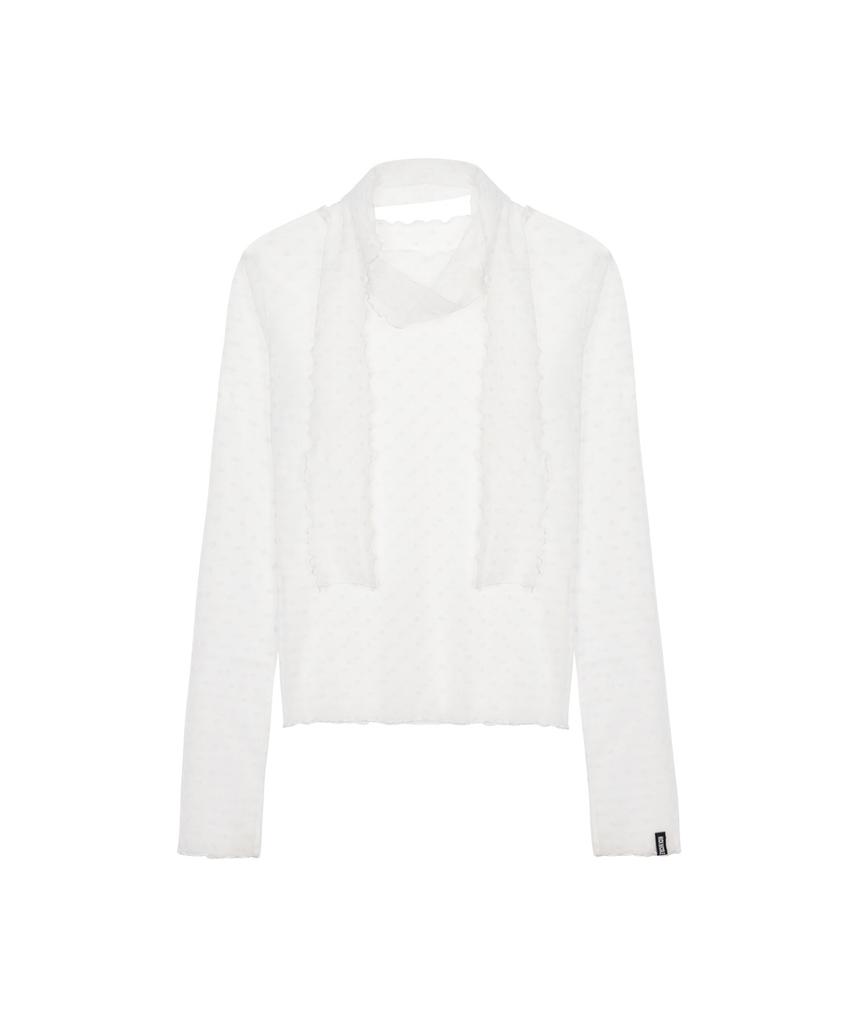 Nigaennikol Dot Mesh Scarf Top_Ivory