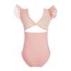 Girls Ruffle Sleeve Leotard Ruched Mesh Patchwork Cutout Back Bodysuit