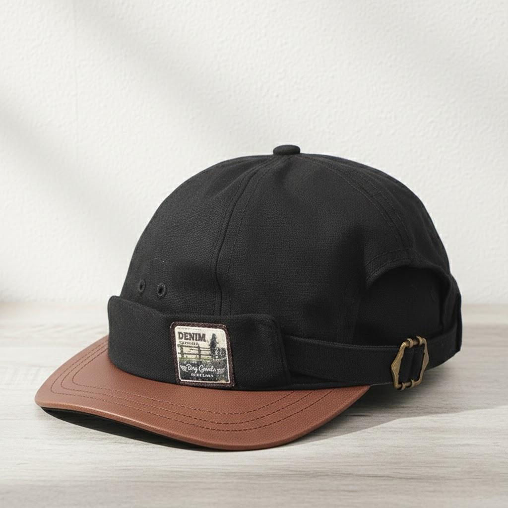

Adjustable Vintage Cotton Skullcap Unisex Bucket Hat Casual Outdoor Sun Hat for Men and Women Rolled Cuff Solid Color чёрный