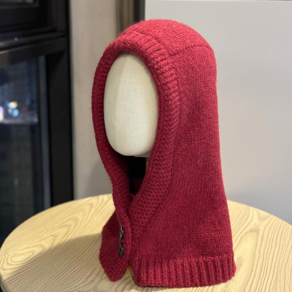 Korean Style Balaclava Hat for Women In Autumn and Winter Couples Warm Hat and Neck Scarf Integrated Solid Color Ear Protection Woolen Hat