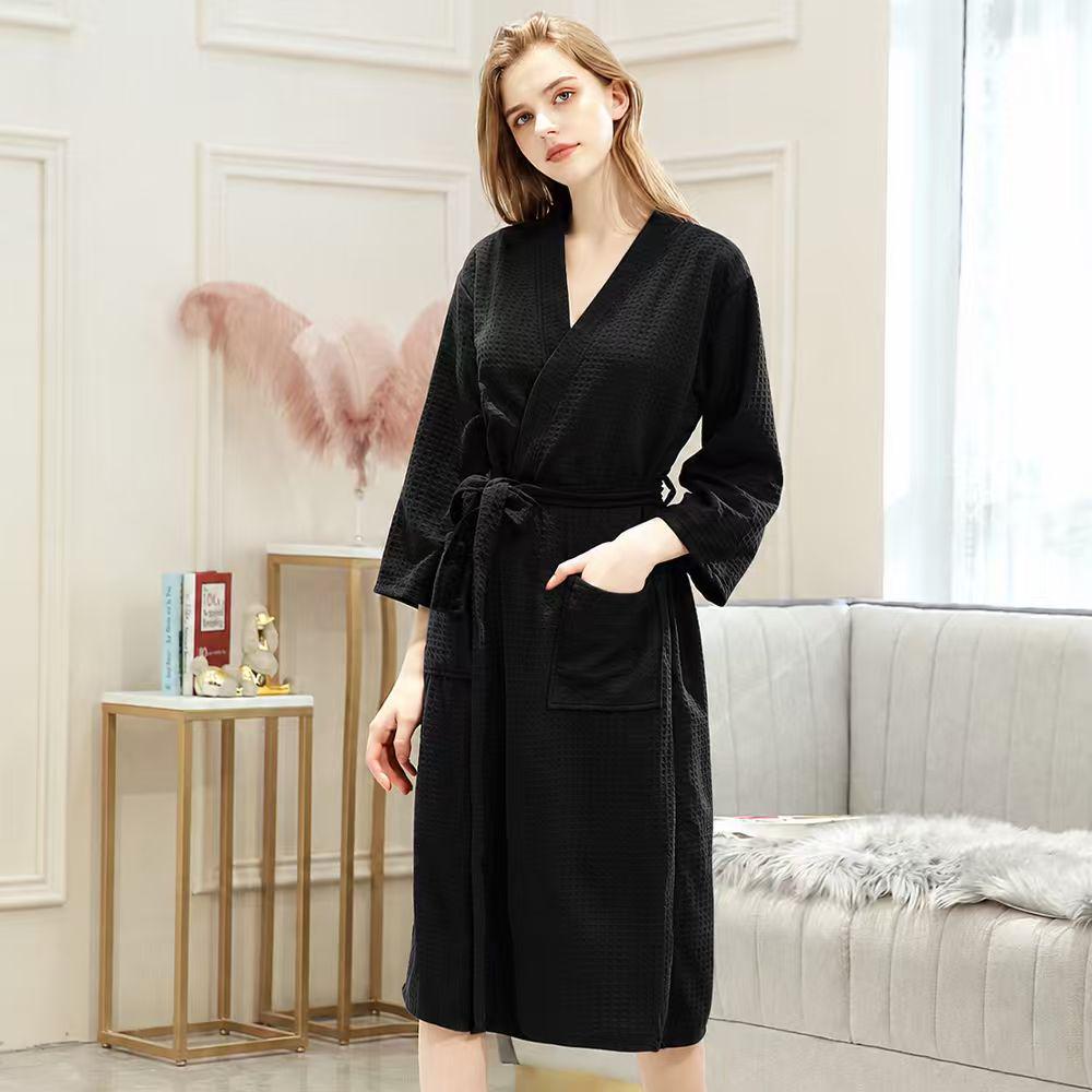 Women's and Men's Waffle Bathrobe: Lightweight, Quick-Dry Sauna & Nightgown for Spring/Summer