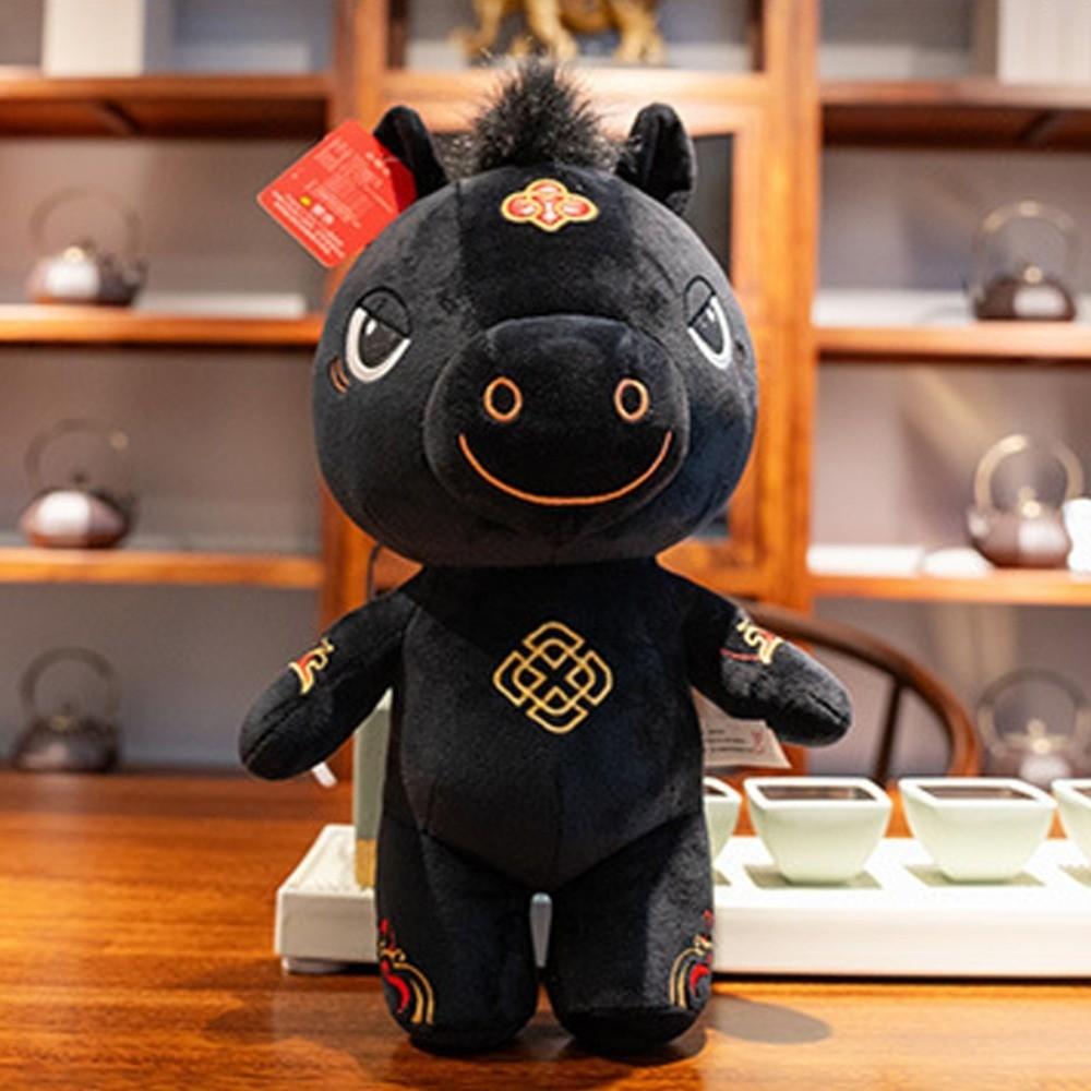 Mascot Dolls Horse Plush Doll Black Zodiac Pony Figurine Funny Stuffed Horse Toy Chinese New Year