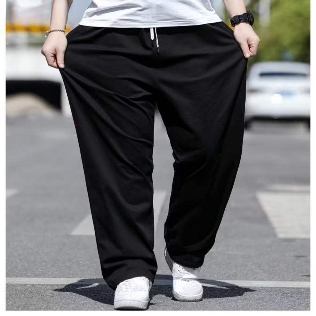 Big Size Men's Casual Pants Spring and Autumn Large Loose Straight Solid Color Elastic Pants