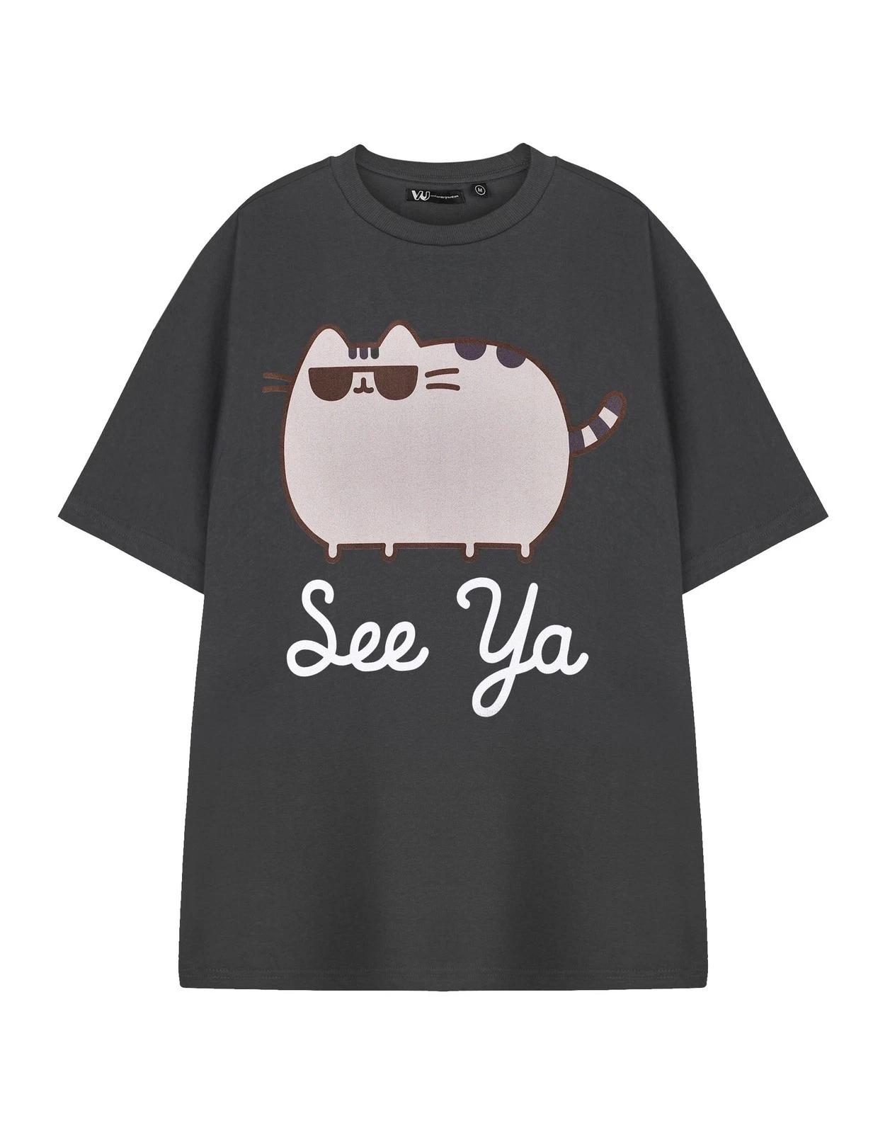 Pusheen Grey See Ya Short Sleeved 100% Cotton T-shirt Mens Tees Top Unisex 3XL
