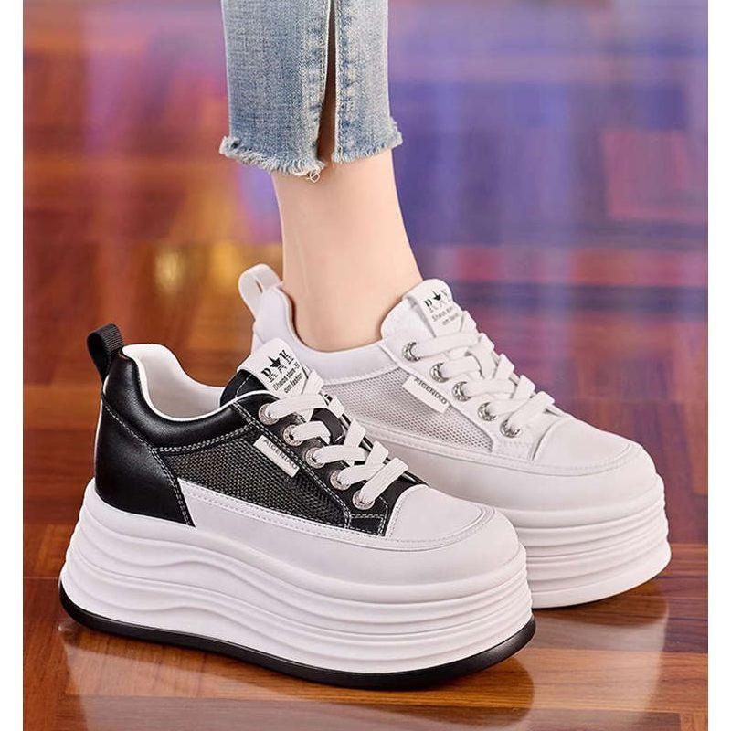 Lightweight women's summer new mesh breathable white board shoes, short Le thick sole inner height-increasing women's shoes