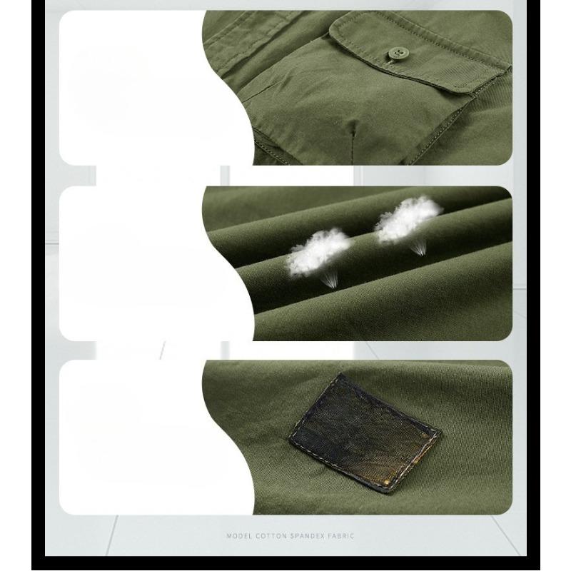 Men's Summer Cotton Short Sleeve Polo Collar Shirt Multiple Pockets Workwear Loose Plus Size Thin Casual Top for Middle Aged Young