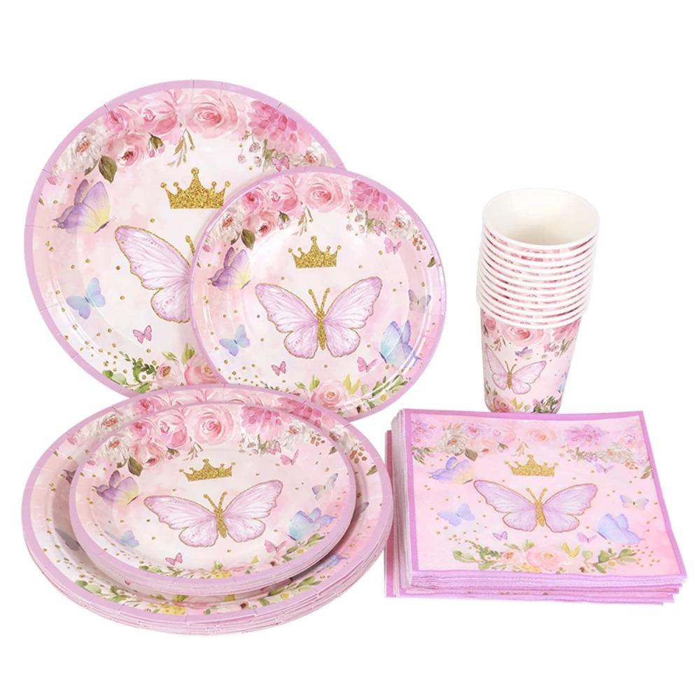 Butterfly Print Dinnerware Suit Butterfly Theme Paper Plates Cups Napkins Straws  Party