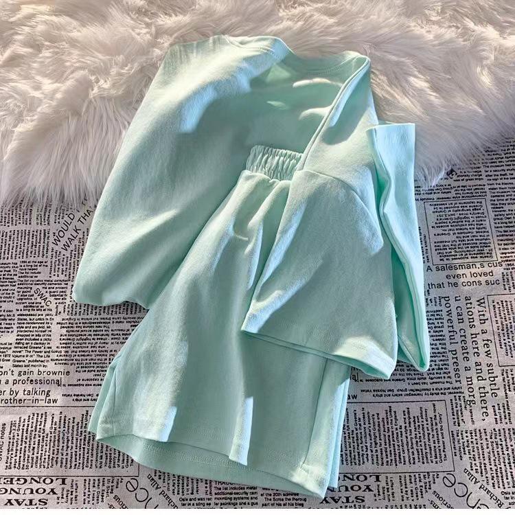 Women's Korean Style Summer 2025 Loose Wide-Leg Shorts & Casual Sport Two-Piece Set