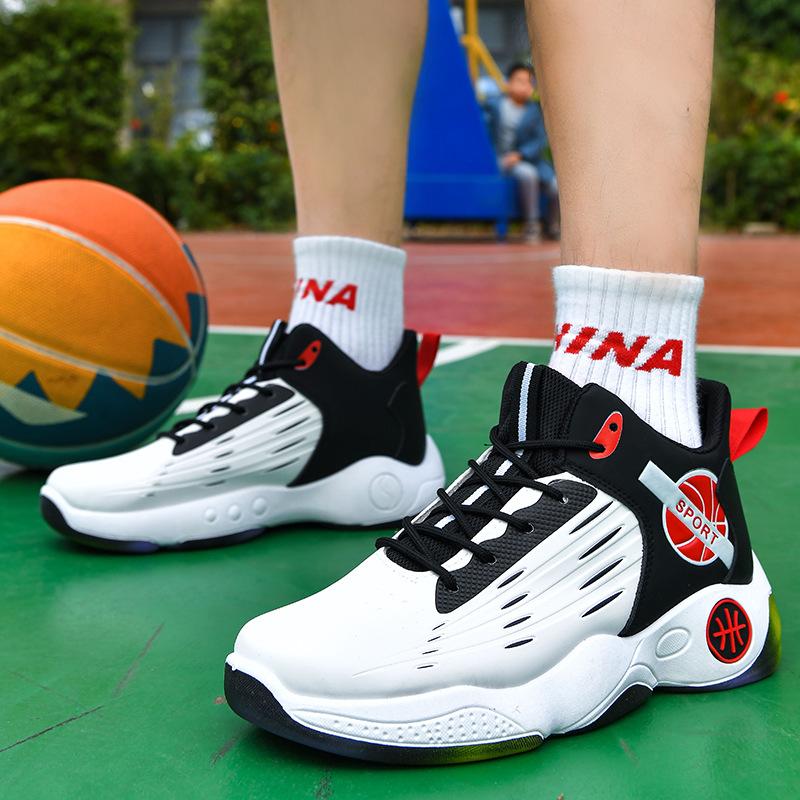 Autumn New Outdoor Youth Basketball Shoes Mid-top Lace-up Thick-soled Breathable Fashion Sneakers