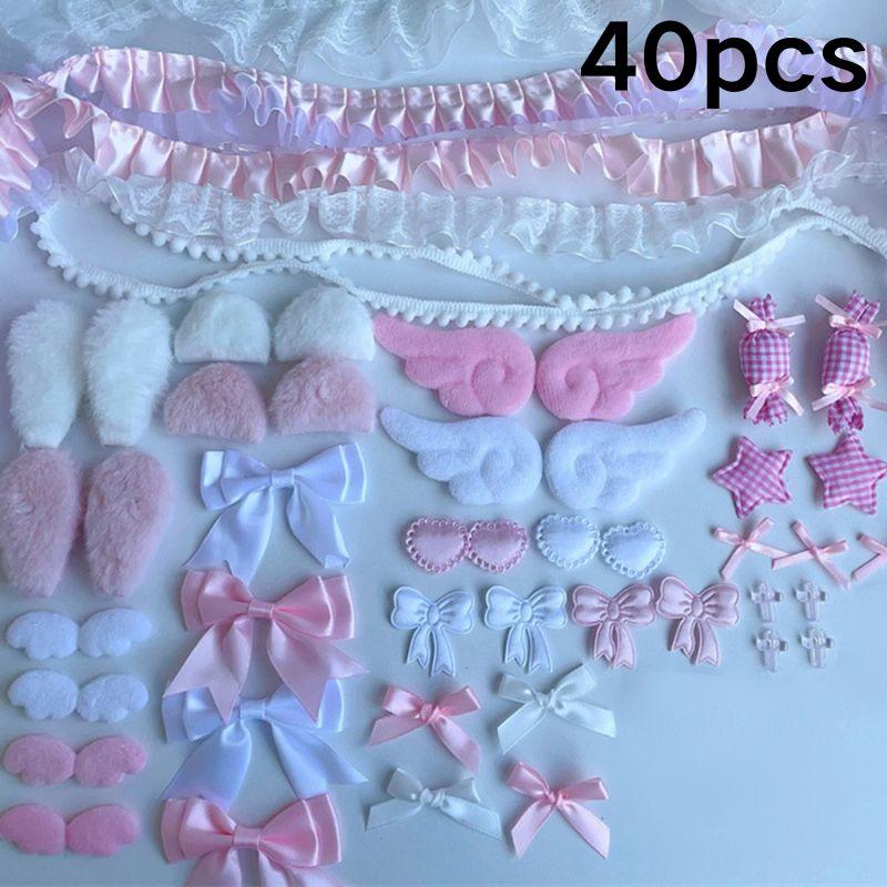 DIY Plush Ribbon La Trim Handmade Material Kit Angel Wings Plush Bunny Ears Bow Heart Star Handmade Colorful Material Pack Set