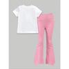 Girl's Regular Short Sleeved and Flared Pants Two-piece Set Kpop White Short Sleeved+pink Flared Pants Sweet Girl 2026 New Item