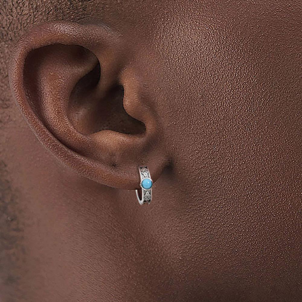 Celtic knot Turquoise Earrings for Men Boys,Stainless Steel Natural Stone Huggies Hoop Earrings,Viking Vintage Zircon Gifts