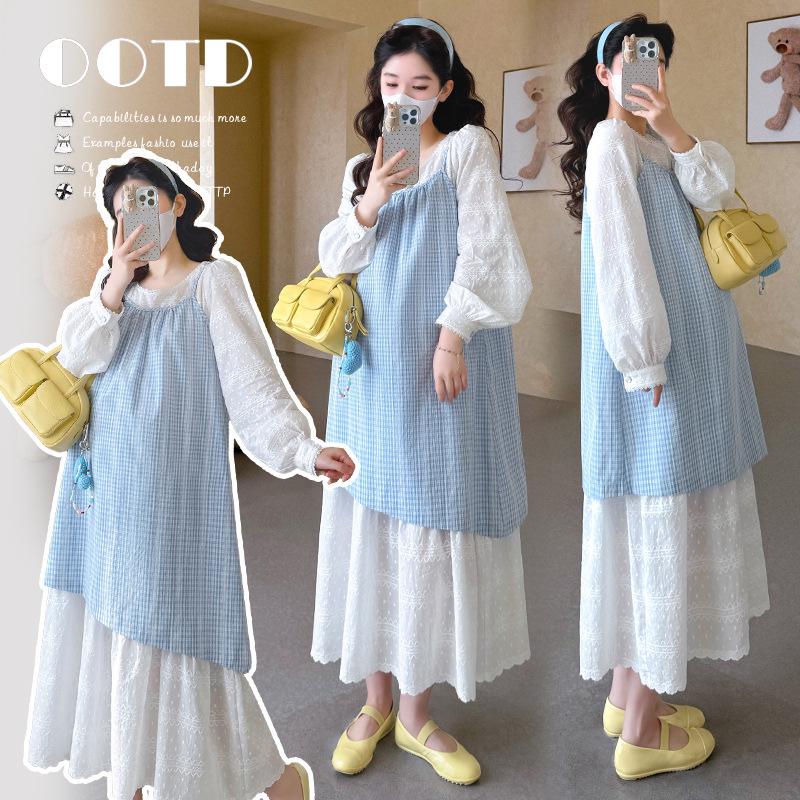 2026 Spring Lace Patchwork Maternity Dress M