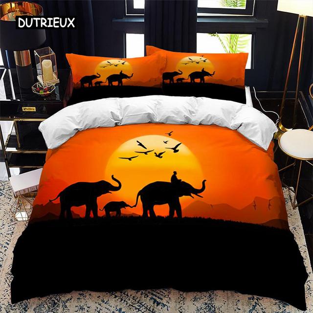 Elephant Duvet Cover Set Queen Size Wild Animal Theme Twin Bedding Set for Kids Teens Boys Microfiber Double King Quilt Cover