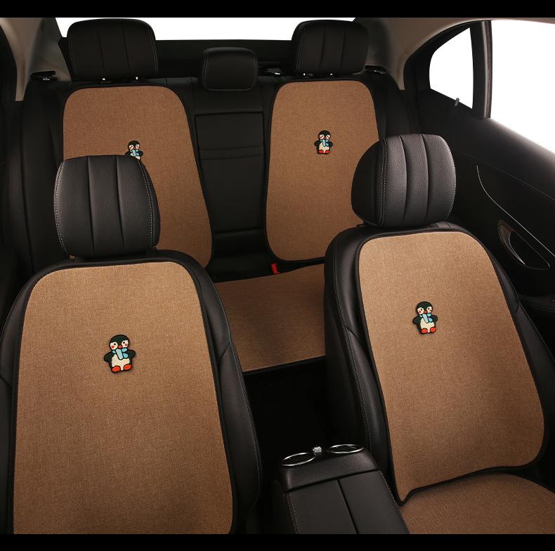All-Season Penguin Cartoon Seat Cushion for Peugeot 408, 408X, 508, 4008 - Cotton Linen Design for Women