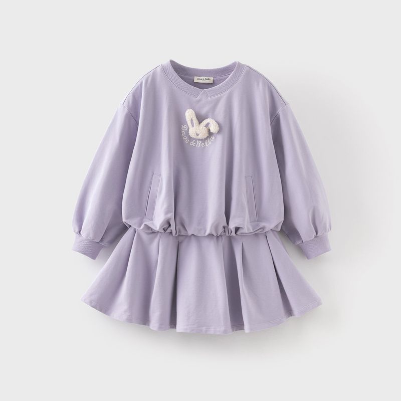 David Bella Girls  Dress Children s Purple Dress 2026 Spring New Style Girls  Long-Sleeved Sweatshirt Dress Purple [Ready Stock] 130