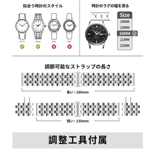 BINLUN Stainless Steel Watch Band, Polished and Durable Metal Watch Strap, Replacement Strap for Smartwatches, 18mm, 19mm, 20mm, 21mm, 22mm, and 24mm,