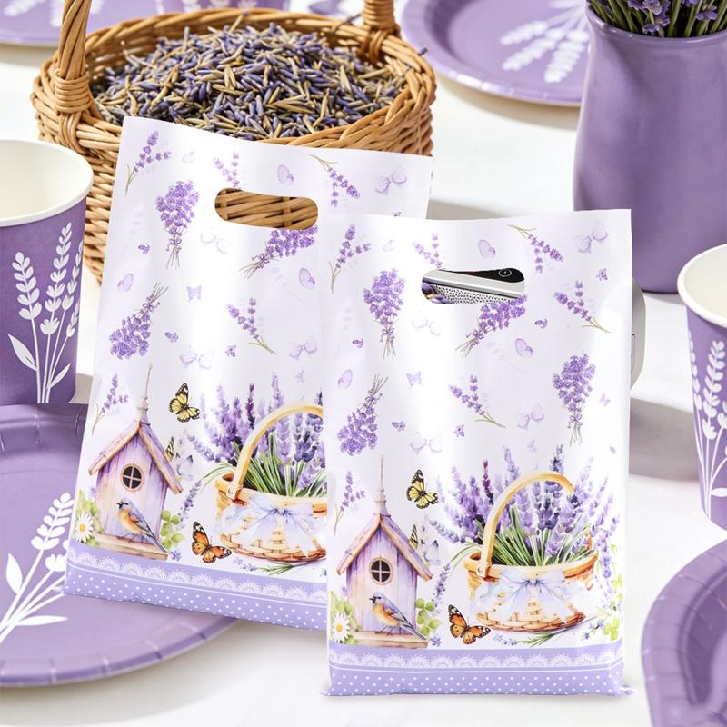 10/20/50pcs Purple Lavender Candy Gift Bags Floral Butterfly Tote Bags for Wedding Birthday Seasonal Spring Party Favor Supplies