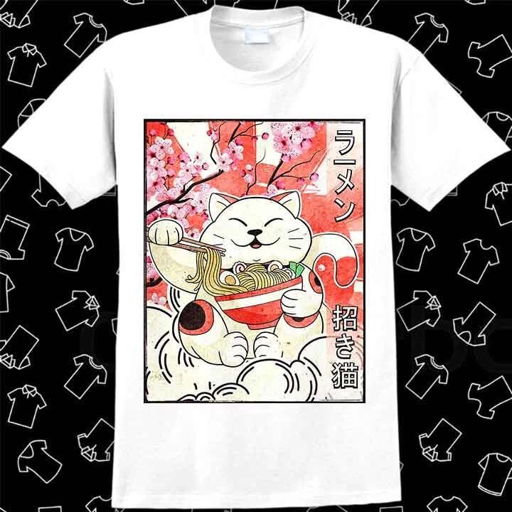 Japanese Noodles Maneki Neko Cat Ramen T Shirt 1074 XL