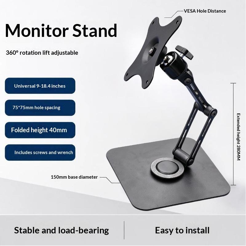 Foldable Monitor Stand 360° Rotation Multi-Angle Adjustable Heavy Load Monitor Arm Support For 9-18.4 Inch Screen