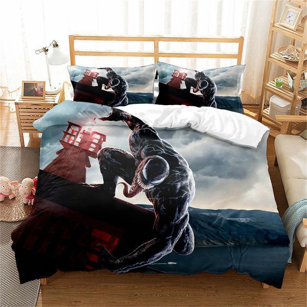 Terrifying Venom Anime Duvet Cover Set, Microfiber Duvet Cover Comforter Cover 2Pcs With Zipper Bedding Set For Boy'S Bedroom