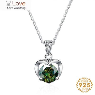 1 Carat Moissanite Lab Diamond Jewelry Sterling Silver 925 Necklace Heart Shaped Pendant Wedding Clavicle Chain Gift
