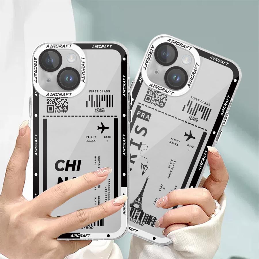 Airplane Bus Tickets Phone Case for iPhone 16 Pro 13 Pro Max SE 8 7 Plus XR 14 15 Pro Max 11 12 Mini X XS Max Clear Soft