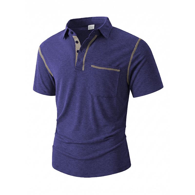 Mens Casual Short Sleeve Solid Color Turn Down Collar Polo Shirt