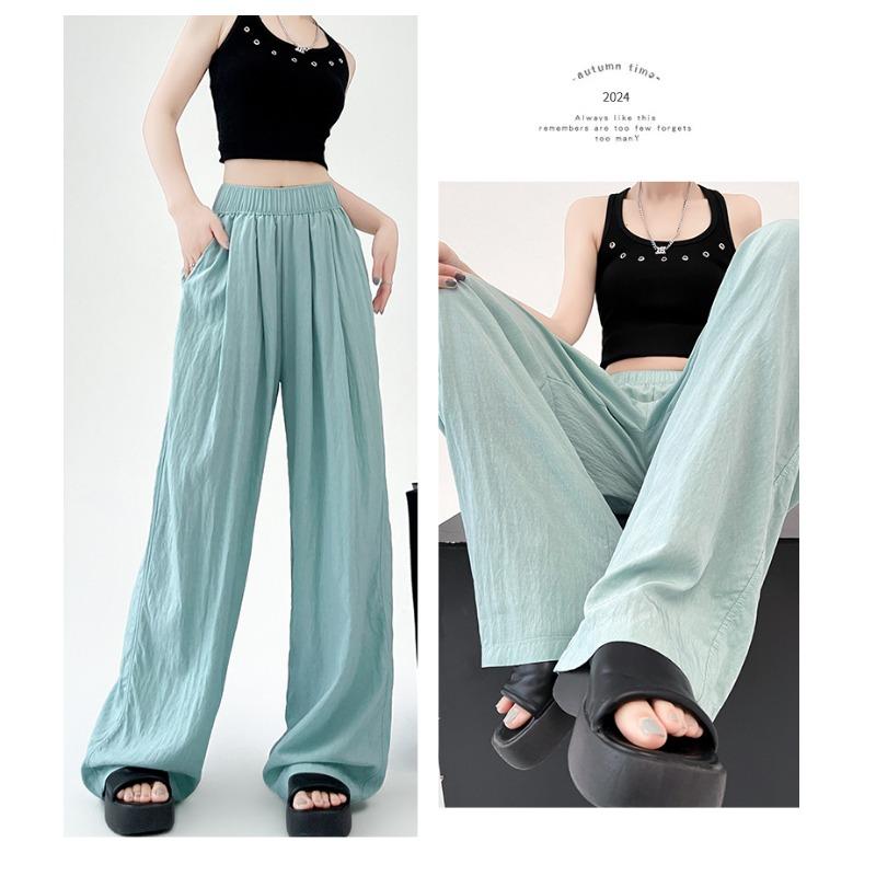 Spring Autumn Women Loose Wide Leg Pants New Thin Elastic High Waist Casual Drape Casual Long Pants Solid Color Fashion Elegant Simple Trousers 2396