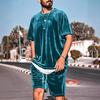 2 st/set Herrkläder Rund hals Kortärmad Toppar Dragsko i midjan Shorts Set Enfärgat Sammet Street Style Kostym