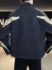 Men's Trendy Patchwork Color Block Stand Collar Jacket - Casual, Loose, Windproof Design for Spring and Autumn.
