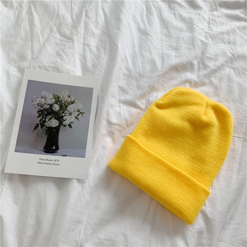 Solid Color Knitted Hat Female Harajuku Versatile Thin Student Wool Hat Female Autumn and Winter Tide Candy Color Pullover Hat